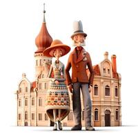 3D Render of Cartoon Tourist Couple with map and backpack, Image photo