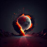 Abstract planet with a cracked hole in the ground. illustration., Image photo