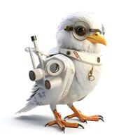 3D rendering of a white bird with glasses and a tattoo machine, Image photo