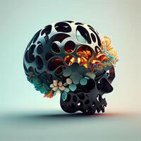 Abstract 3d render of human skull with colorful pattern on it., Image photo