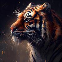 Siberian Tiger - digital painting of a tiger with fire effect, Image photo