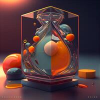 3d illustration of abstract geometric composition with cubes, balls and bubbles, Image photo