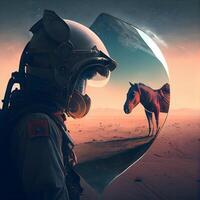 Astronaut and horse in the desert. Elements of this image furnished by NASA, Image photo