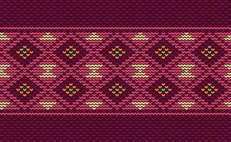 Crochet pattern, Vector cross stitch ornamental background, Knitted ethnic texture knitting style