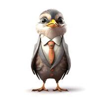 Cute bird in a suit and tie isolated on a white background, Image photo