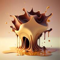 3d illustration of a chocolate splash with drops. 3d rendering, Image photo