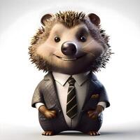 Hedgehog in a suit and tie on a white background., Image photo