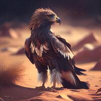 Golden Eagle in the desert. Toned image. 3d rendering, Image photo