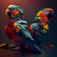 Colorful macaws on a black background. 3d illustration., Image photo