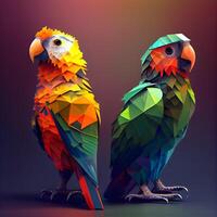 Colorful parrots on a dark background. Polygonal style., Image photo