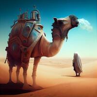 Camel in the desert. 3d rendering. Computer digital drawing., Image photo