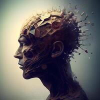 3d rendering of human head made of gears and cogwheels, Image photo