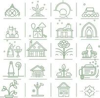 Ecology, Sustainable design, conservation, eco friendly design icon set in thin line vector