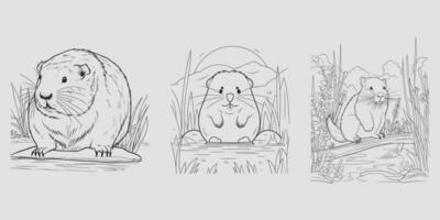 A drawing of a rabbit and a hedgehog vector