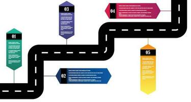 la carretera mapa infografía modelo para negocio información presentación. vector hexágonos y geométrico elementos. moderno operación paso flujo de trabajo diagramas reporte plan 5 5 temas