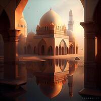 Taj Mahal in the morning fog. 3D illustration., Image photo