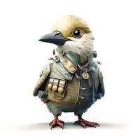 Cute cartoon bird in medieval armor on white background. 3D illustration., Image photo
