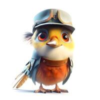 Cute bird in aviator helmet isolated on a white background., Image photo