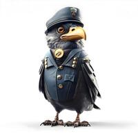 3D rendering of a black owl in a military uniform isolated on white background, Image photo