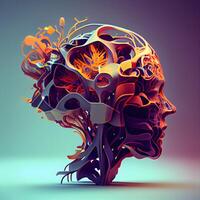 humano cabeza con cerebro. 3d ilustración. 3d representación., ai generativo imagen foto