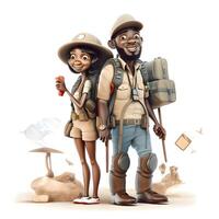 3D Render of a Little Boy and Girl with Backpacker, Image photo