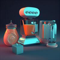 Kitchen appliances. Blender, electric kettle, coffee maker. 3d rendering, Image photo