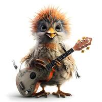 White owl with a guitar on a white background. 3d illustration, Image photo