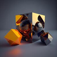 3d illustration of abstract geometric shapes in black and orange colors., Image photo