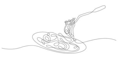 spaghetti dish menu in one line drawing continuity linear style vector