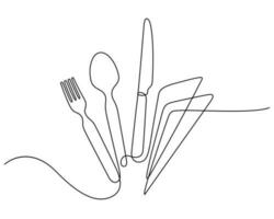 utensils set and napkin in continuous line drawing style vector