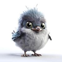 linda pequeño pájaro aislado en blanco antecedentes. 3d hacer ilustración, ai generativo imagen foto