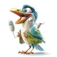 Cartoon bird with a syringe on a white background. 3d illustration, Image photo