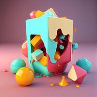 3d render of colorful abstract geometric shapes in pastel colors., Image photo