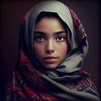 Portrait of a beautiful young muslim woman wearing a headscarf., Image photo