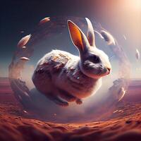 Rabbit in the desert. 3d illustration. Elements of this image furnished by NASA, Image photo