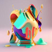 3d render, abstract background with colorful liquid splashes and podium, Image photo