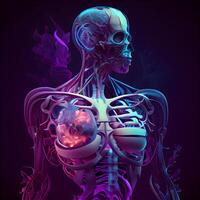 humano corazón anatomía, 3d ilustración de humano cuerpo con nervioso sistema, ai generativo imagen foto