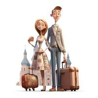 Couple of tourists with suitcases on white background. illustration., Image photo