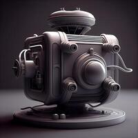 Vintage movie camera on dark background. 3d render illustration., Image photo