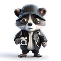 3D rendering of a cute cartoon panda with a motorcycle helmet, Image photo