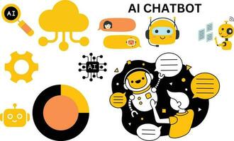 AI chat service using Customer having Dialog with Chat Bot on Smartphone. Man Character Chatting with Robot. Artificial Intelligence and AI Chatbot in Marketing Concept. vector