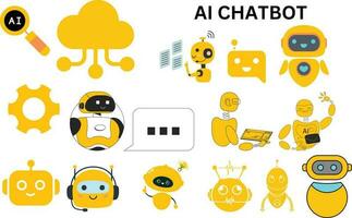 AI chat service using Customer having Dialog with Chat Bot on Smartphone. Man Character Chatting with Robot. Artificial Intelligence and AI Chatbot in Marketing Concept. vector