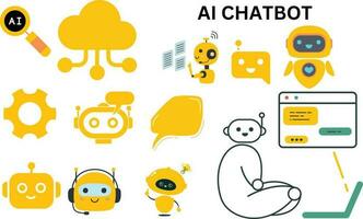 AI chat service using Customer having Dialog with Chat Bot on Smartphone. Man Character Chatting with Robot. Artificial Intelligence and AI Chatbot in Marketing Concept. vector