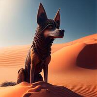 Dog in the desert. 3D rendering. Computer digital drawing., Image photo