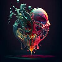 Skull with paint splashes. illustration on black background., Image photo