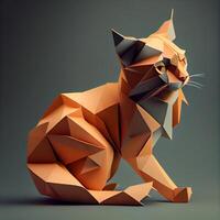 Stylized origami cat on a gray background. 3d rendering, Ai Generative Image photo