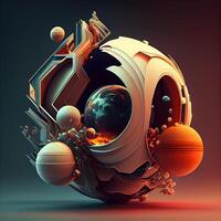 3d illustration of an astronaut helmet with planets in the background., Image photo