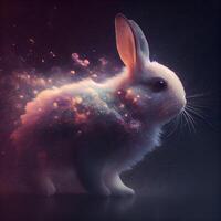 White rabbit with smoke and fire on black background. 3D illustration, Image photo