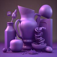 Purple and purple cosmetics and perfumes set, 3d rendering, Image photo