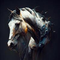 Horse head with paint splashes on a black background. Art, Image photo